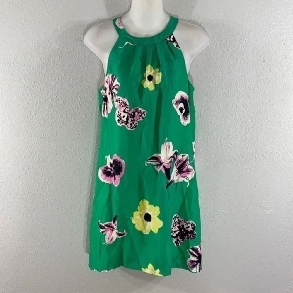 J. Crew green floral silk halter shift dress